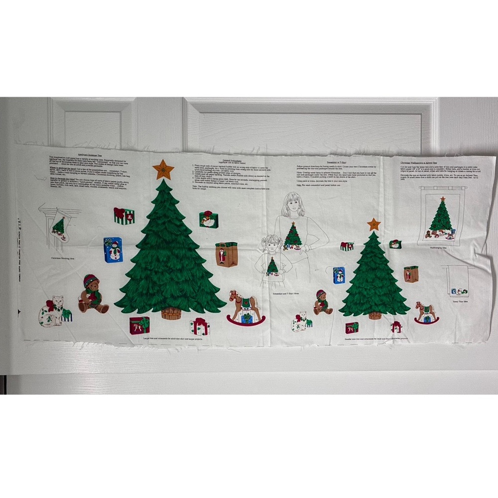 Vintage Sewing Fabric Panel, Appliqué “Christmas Trees”